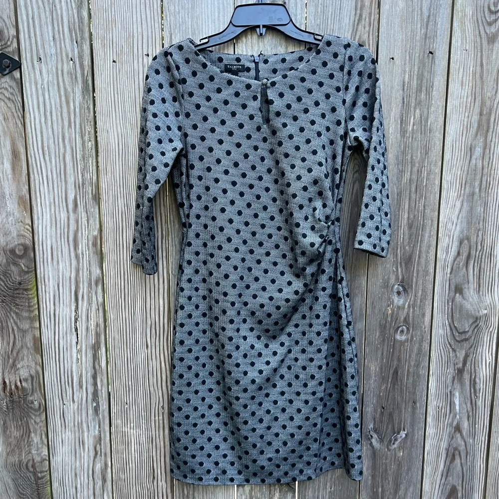 TALBOTS Black and Gray Polka Dot Dress Women’s Small Petite